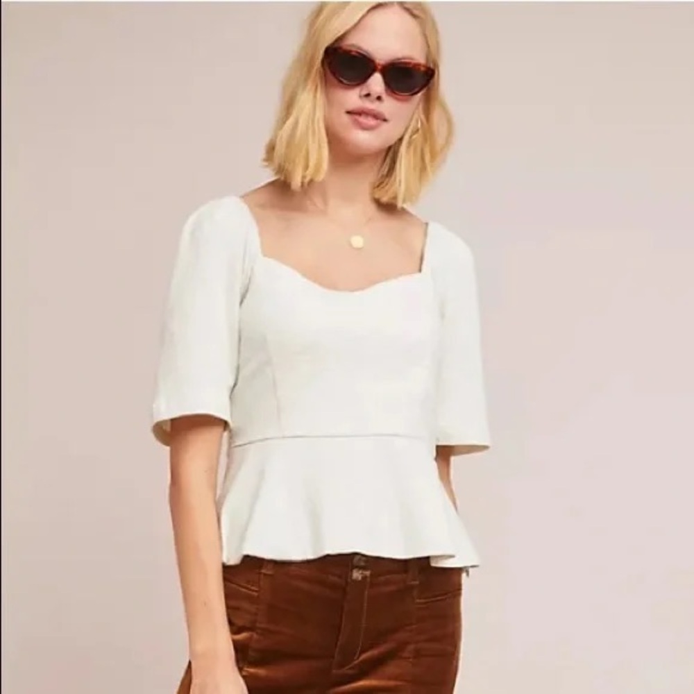 Anthropologie Porridge Peplum Top in Cream and Silver